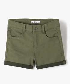 GEMO Short fille en coton stretch uni à revers kaki standard