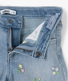 short en jean fille a fleurs brodes et bord-franc bleuG125101_2