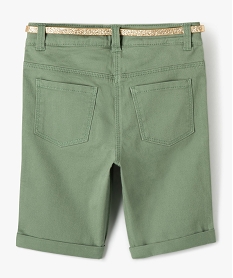 bermuda fille extensible coupe slim avec revers et ceinture pailletee vert shortsG125201_3