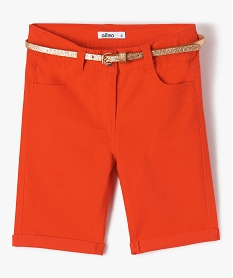bermuda fille extensible coupe slim avec revers et ceinture pailletee rouge shortsG125401_1
