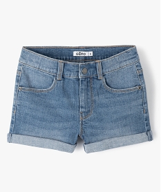 GEMO Short en jean extensible à revers fille bleu vif