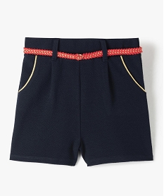 GEMO Short fille en maille gaufrée à ceinture tressée Bleu