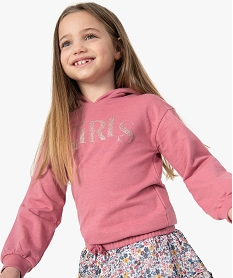 sweat fille a taille froncee et capuche motif paillete roseG129001_1