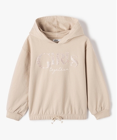 GEMO Sweat fille à taille froncée et capuche motif pailleté Beige