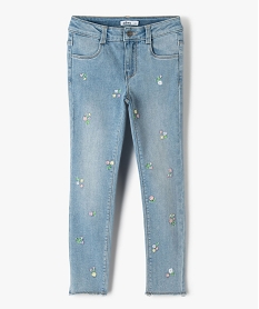 GEMO Jean fille coupe skinny à fleurs brodées Bleu