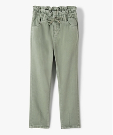 GEMO Pantalon fille coupe carotte à taille haute et coloris unique Vert