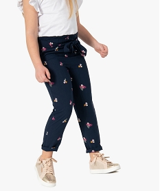 GEMO Pantalon fille imprimé avec taille élastiquée et ceinture à nouer Multicolore