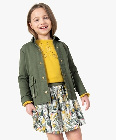 GEMO Veste fille en toile de coton au coloris unique Vert