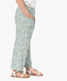 GEMO Pantalon fille large en maille gaufrée fleurie Vert