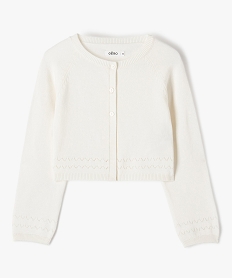 GEMO Gilet fille court en maille fine ajourée blanc chine