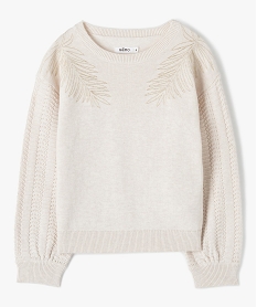GEMO Pull fille à manches ajourées et détails dorés Beige