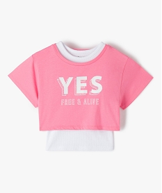 GEMO Tee-shirt fille 2-en-1 crop top + débardeur Rose