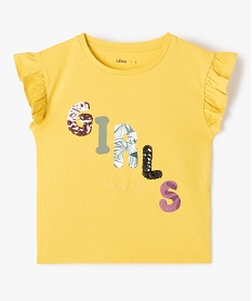 GEMO Tee-shirt fille loose à manches volantées et sequins jaune standard
