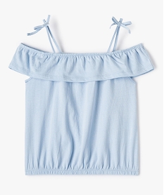GEMO Tee-shirt fille à épaules dénudées et volant bleu standard