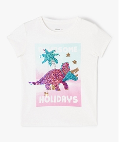 GEMO Tee-shirt fille imprimé à sequins réversibles blanc vif