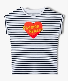 GEMO Tee-shirt fille rayé à manches courtes et motif pailleté Blanc