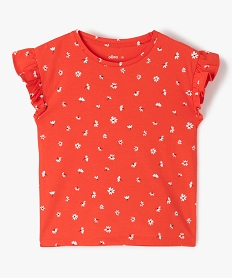 GEMO Tee-shirt fille imprimé à manches courtes volantées Orange