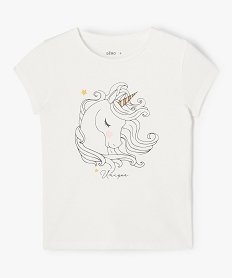GEMO Tee-shirt fille pastel à motif pailleté blanc chine