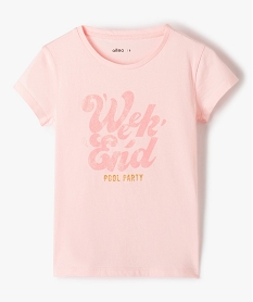 GEMO Tee-shirt fille pastel à motif pailleté rose standard