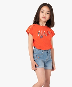 GEMO Tee-shirt fille loose à motifs en relief et biais dorés Orange