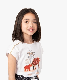 GEMO Tee-shirt fille loose à motifs en relief et biais dorés blanc chine