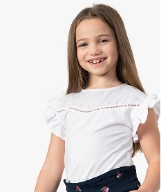 GEMO Tee-shirt fille à manches courtes volantées et plastron en dentelle Beige