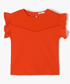 GEMO Tee-shirt fille à manches courtes volantées et plastron en dentelle Orange