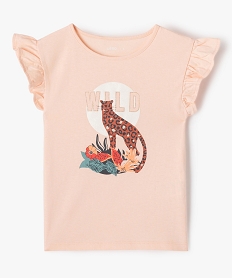 GEMO Tee-shirt fille à manches courtes volantées et motif jungle Orange