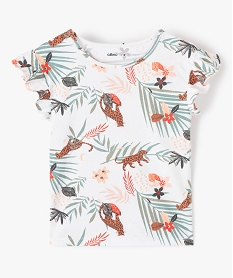 GEMO Tee-shirt fille à manches courtes volantées et motif jungle blanc standard