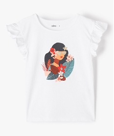 GEMO Tee-shirt fille à manches courtes volantées et motif jungle Beige
