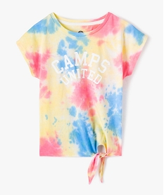 GEMO Tee-shirt fille loose et tie-and-dye avec nœud dans le bas - Camps United Multicolore