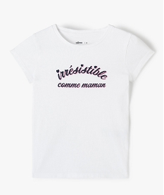 GEMO Tee-shirt fille à manches courtes et inscription pailletée Beige