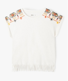 GEMO Tee-shirt fille à manches courtes et franges 100% coton biologique Beige