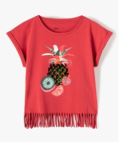 GEMO Tee-shirt fille à manches courtes et franges 100% coton biologique marron standard