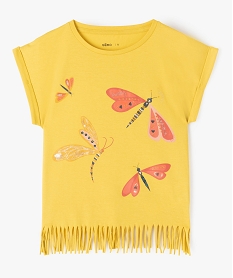 GEMO Tee-shirt fille à manches courtes et franges 100% coton biologique Jaune