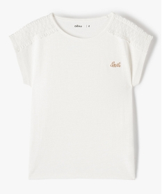GEMO Tee-shirt fille loose avec dentelle aux épaules Beige