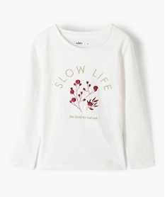GEMO Tee-shirt fille à manches longues et broderies Beige
