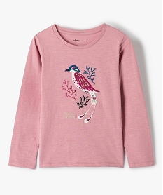 GEMO Tee-shirt fille à manches longues et broderies Rouge