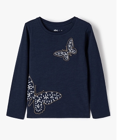GEMO Tee-shirt fille à manches longues et broderies noir chine