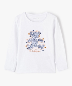 GEMO Tee-shirt fille à manches longues et broderie - LuluCastagnette Blanc