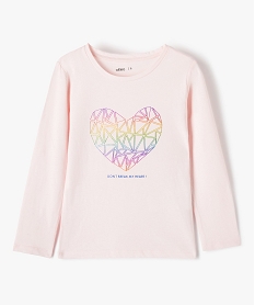 GEMO Tee-shirt fille à manches longues avec motif scintillant Rose