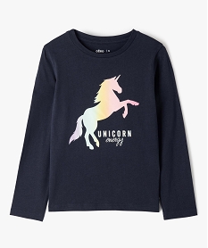 GEMO Tee-shirt fille à manches longues avec motif scintillant Bleu