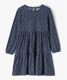 GEMO Robe fille imprimée à manches longues et maille texturée Bleu