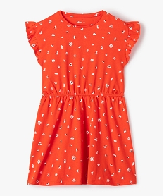 GEMO Robe fille fleurie en maille jersey à taille élastiquée orange standard