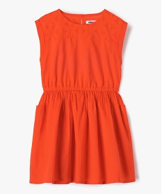 GEMO Robe fille en voile de coton et broderie anglaise Orange
