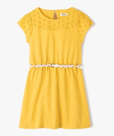 GEMO Robe fille avec haut en broderie anglaise et ceinture tressée Jaune