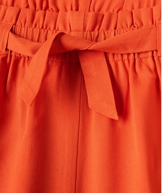 short fille uni large et fluide a taille nouee orange shortsG157501_2
