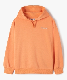 sweat fille a capuche avec inscriptions contrastantes orangeG160201_1