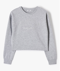 GEMO Sweat fille crop top en jersey molletonné imprimé Gris