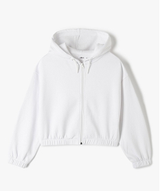GEMO Sweat fille à capuche zippé coupe courte blanc standard